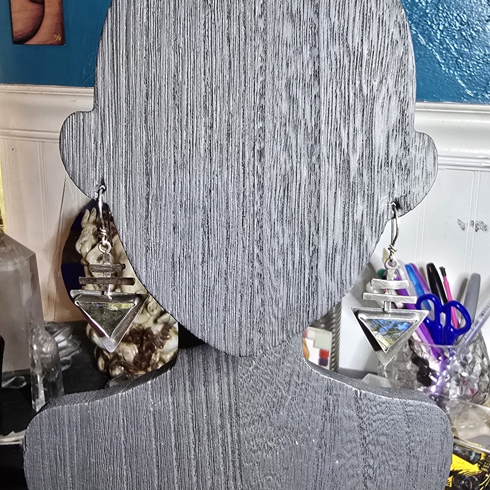 Silver Geometric Labradorite Dangle Earrings - image 1